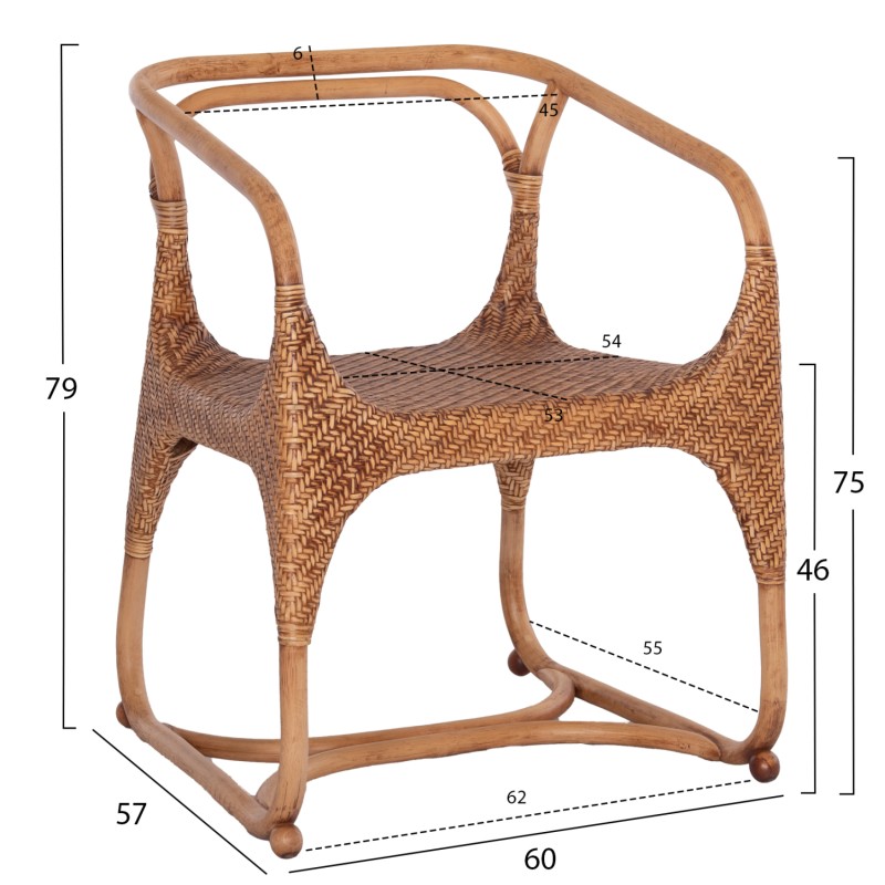 ARMCHAIR RELIK FK9955.02 NATURAL RATTAN-WALNUT COLOR 60x57x79Hcm. ARMCHAIR RELIK FK9955.02 NATURAL RATTAN-WALNUT COLOR 60x57x79Hcm.