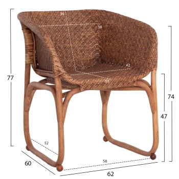 ARMCHAIR TUCKET FK9958.02 NATURAL RATTAN IN WALNUT COLOR 63x60x77Hcm. ARMCHAIR TUCKET FK9958.02 NATURAL RATTAN IN WALNUT COLOR 63x60x77Hcm.