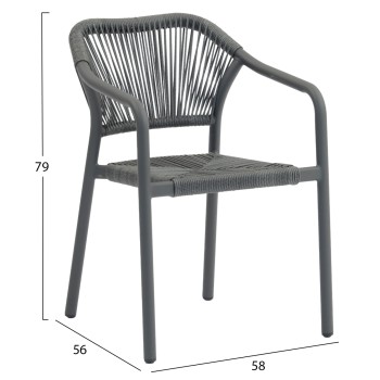DINING ARMCHAIR ALUMINUM LUCCI FK6266.01 DARK GREY FRAME & P.E. RATTAN 58x56x79Hcm. DINING ARMCHAIR ALUMINUM LUCCI FK6266.01 DARK GREY FRAME & P.E. RATTAN 58x56x79Hcm.