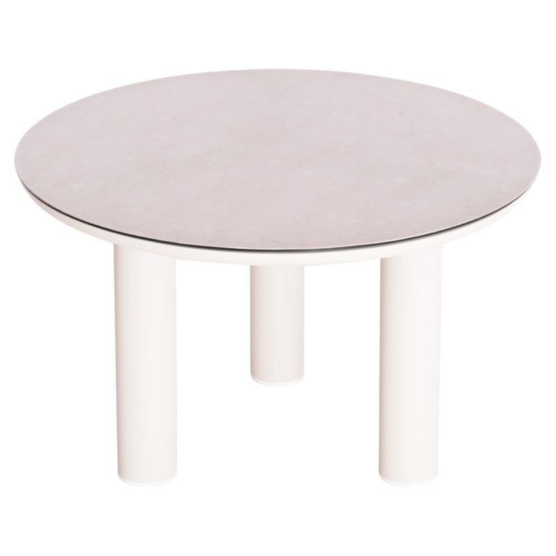 ALUMINUM ROUND TABLE DOSUN FK6201.02 CREAM WHITE FRAME-3D PRINTED GLASS TOP WITH CERAMIC LOOK Φ120cm. ALUMINUM ROUND TABLE DOSUN FK6201.02 CREAM WHITE FRAME-3D PRINTED GLASS TOP WITH CERAMIC LOOK Φ120cm.