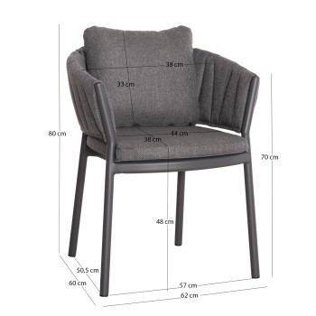 DINING CHAIR SHANKS FK6207.01 DARK GREY ALUMINUM & OLEFIN FABRIC 62x60x75-80Hcm.
