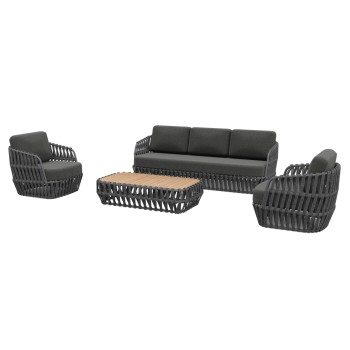 OUTDOOR LOUNGE SET 4PCS SABO FK6208.01 DARK GREY ALUMINUM-P.E.ROPE-OLEFIN FABRIC-TEAK WOOD IN NATURAL OUTDOOR LOUNGE SET 4PCS SABO FK6208.01 DARK GREY ALUMINUM-P.E.ROPE-OLEFIN FABRIC-TEAK WOOD IN NATURAL