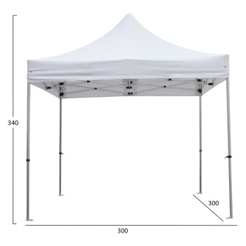 GAZEBO HEAVY-DUTY CRESSEN FK6305 FOLDABLE-ALUMINUM SILVER FRAME-WHITE SHADES 3x3x3,4FK