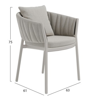 DINING CHAIR SHANKS FK6207.02 CREAM WHITE ALUMINUM & BEIGE OLEFIN FABRIC 63x60.5x75-77Hcm.