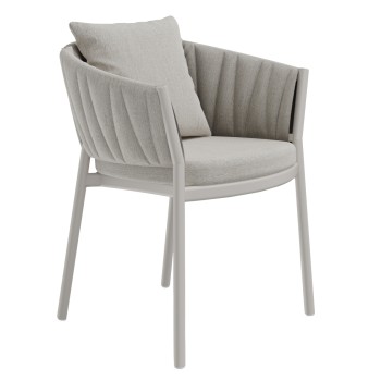 DINING CHAIR SHANKS FK6207.02 CREAM WHITE ALUMINUM & BEIGE OLEFIN FABRIC 63x60.5x75-77Hcm.