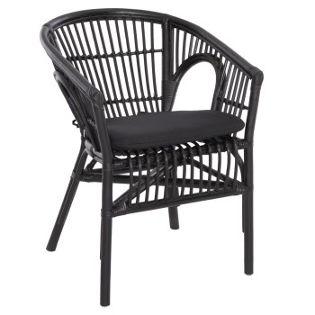 ARMCHAIR DAMPAR FK9929.03 RATTAN & CUSHION IN BLACK 58x63x79Hcm.
