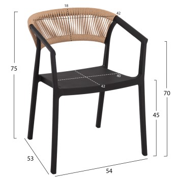 ARMCHAIR POLYPROPYLENE BOGI FK6240.02 BLACK WITH BEIGE PP ROPE 54x53x75Hcm. ARMCHAIR POLYPROPYLENE BOGI FK6240.02 BLACK WITH BEIGE PP ROPE 54x53x75Hcm.