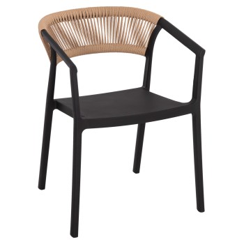 ARMCHAIR POLYPROPYLENE BOGI FK6240.02 BLACK WITH BEIGE PP ROPE 54x53x75Hcm.