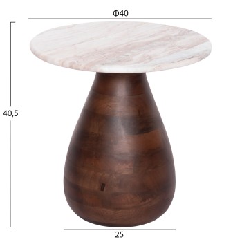 COFFEE TABLE ROUND MALED FK18003 WHITE MARBLE-MANGO WOOD Φ40x40.5Hcm.