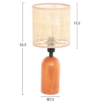 TABLE LAMP LYKTUR FK4709 BEIGE WICKER CAP-WOODEN BASE Φ15,5x35,5Hcm.