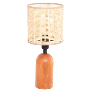 TABLE LAMP LYKTUR FK4709 BEIGE WICKER CAP-WOODEN BASE Φ15,5x35,5Hcm.