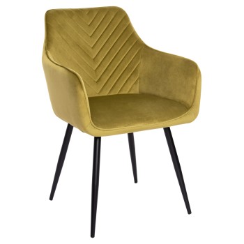 DINING ARMCHAIR LATRELL FK8582.07 OLIVE GREEN VELVET & BLACK METAL LEGS 55x57x84Hcm.