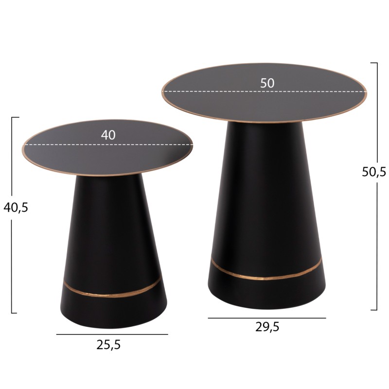 COFFEE TABLES 2PCS BALLI FK9996 ROUND METAL IN BLACK Φ50 & Φ40 cm.
