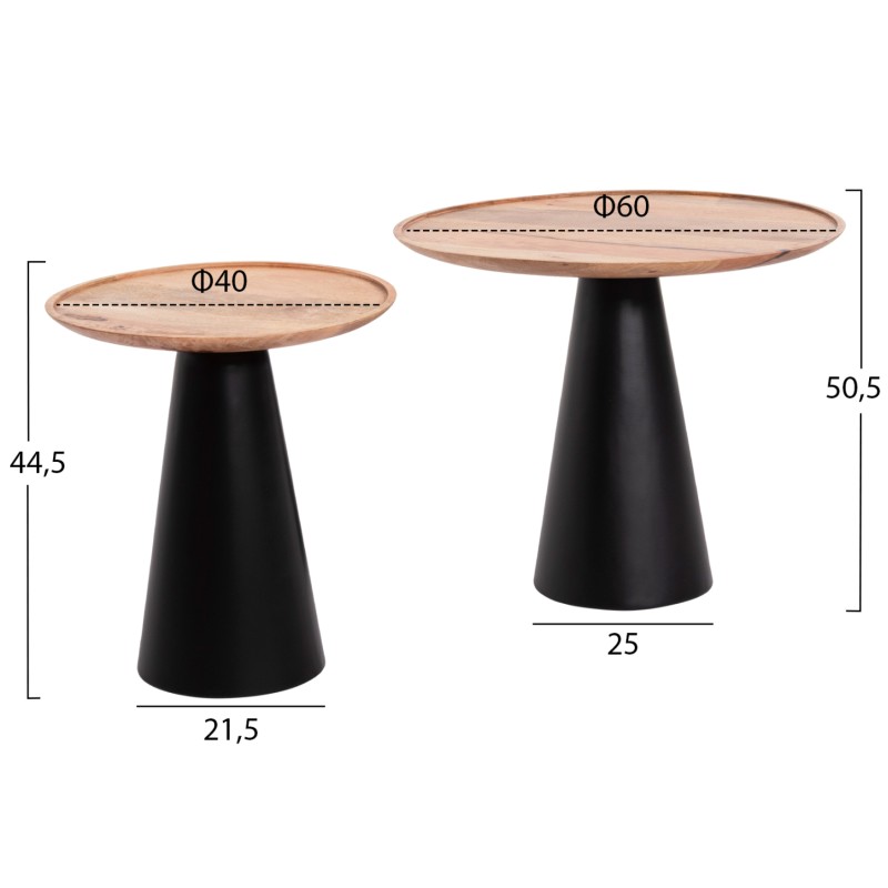 COFFEE TABLES 2PCS RIFF FK9997 MANGO WOOD TOP-IRON BASES Φ60 & Φ40 cm.