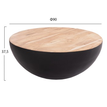 DECOR ROUND COFFEE TABLE BOWL FK8717.21 BLACK WITH ACACIA WOOD TOP Φ90X37.5Hcm.