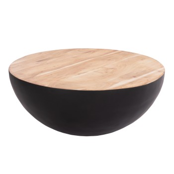 DECOR ROUND COFFEE TABLE BOWL FK8717.21 BLACK WITH ACACIA WOOD TOP Φ90X37.5Hcm.