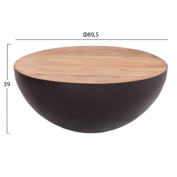 DECOR ROUND COFFEE TABLE BOWL FK8717.22 RUSTY WITH ACACIA WOOD TOP Φ89.5X39Hcm.