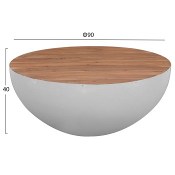 ROUND COFFEE TABLE BOWL FK8717.23 WHITE WITH ACACIA WOOD TOP Φ91x38,5Hcm. Β'RATED