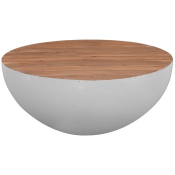 ROUND COFFEE TABLE BOWL FK8717.23 WHITE WITH ACACIA WOOD TOP Φ91x38,5Hcm. Β'RATED