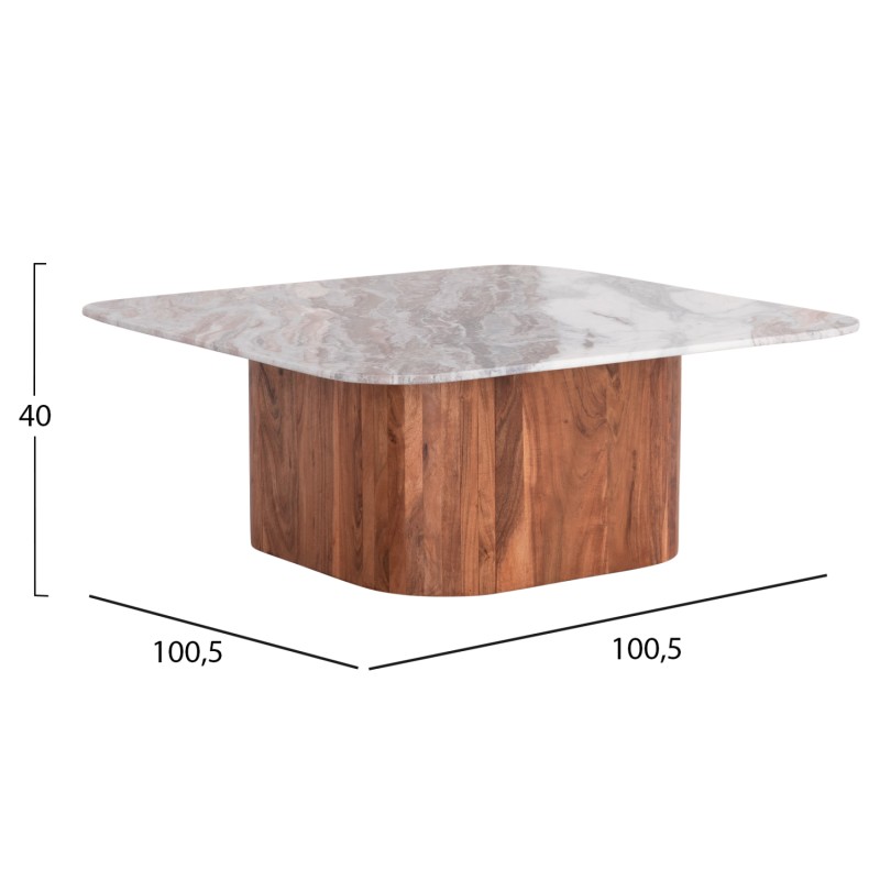 COFFEE TABLE SQUARE VOLTI FK18000 GREY MARBLE-ACACIA WOOD 100.5x100.5x40Hcm.
