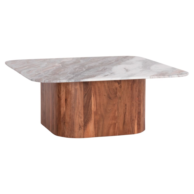 COFFEE TABLE SQUARE VOLTI FK18000 GREY MARBLE-ACACIA WOOD 100.5x100.5x40Hcm.