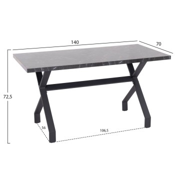 KITCHEN TABLE LANA FK18221.02 MELAMINE IN BLACK MARBLE LOOK-BLACK METAL LEGS 140x70x72.5Hcm. KITCHEN TABLE LANA FK18221.02 MELAMINE IN BLACK MARBLE LOOK-BLACK METAL LEGS 140x70x72.5Hcm.