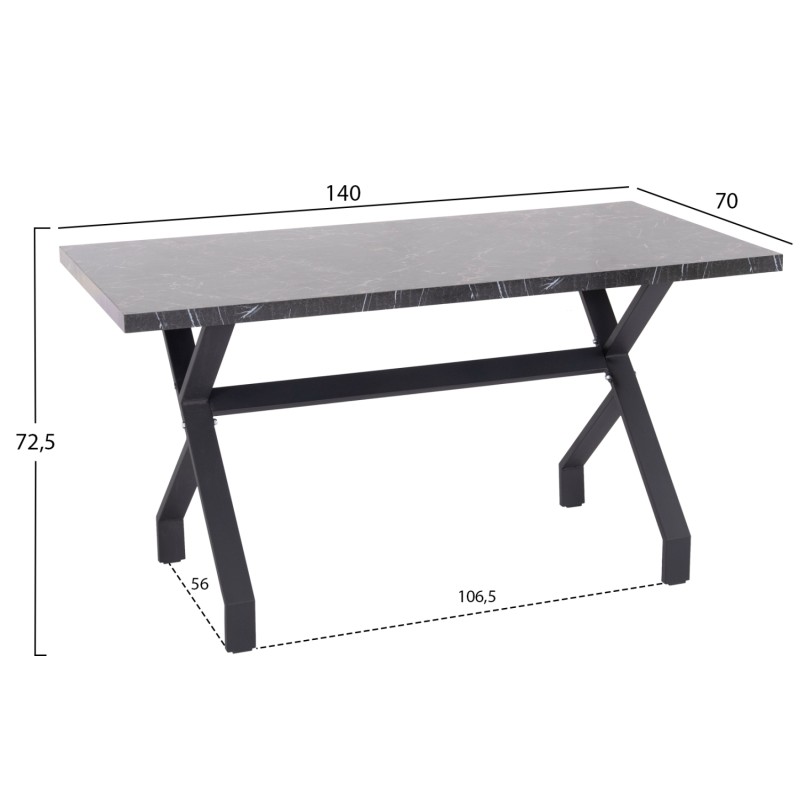 KITCHEN TABLE LANA FK18221.02 MELAMINE IN BLACK MARBLE LOOK-BLACK METAL LEGS 140x70x72.5Hcm.