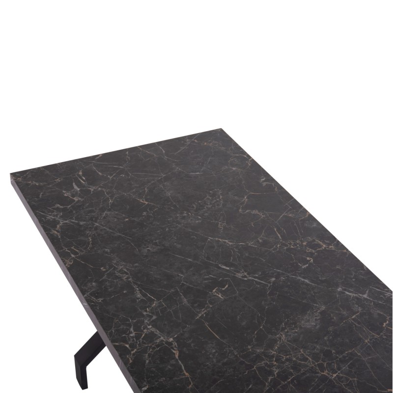 KITCHEN TABLE LANA FK18221.02 MELAMINE IN BLACK MARBLE LOOK-BLACK METAL LEGS 140x70x72.5Hcm.