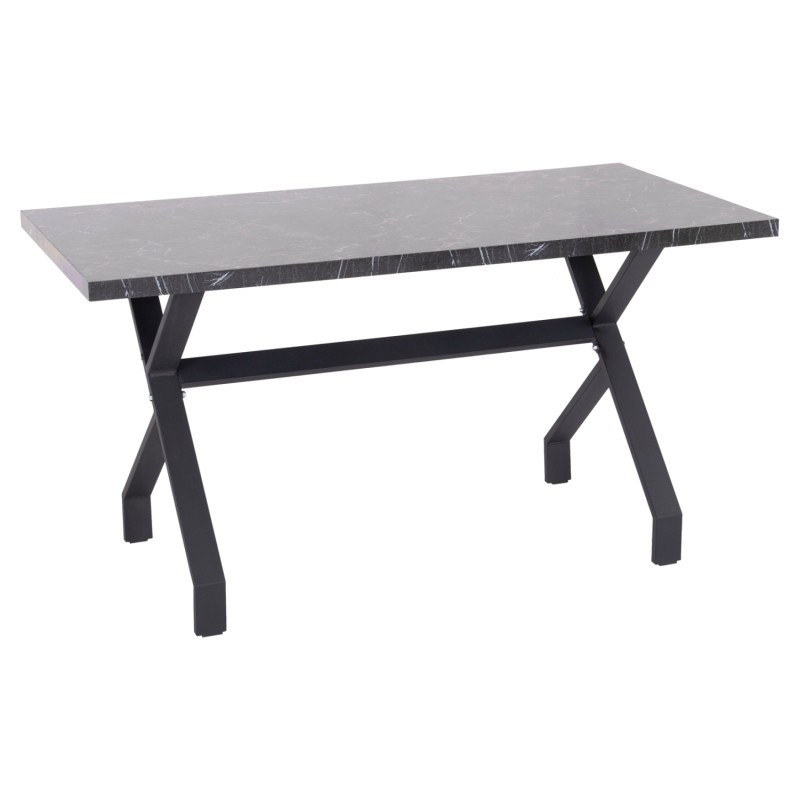 KITCHEN TABLE LANA FK18221.02 MELAMINE IN BLACK MARBLE LOOK-BLACK METAL LEGS 140x70x72.5Hcm.