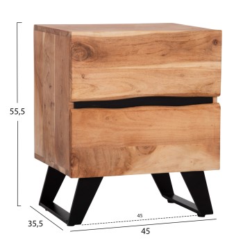 NIGHTSTAND WITH 2 DRAWERS ALICIA FK8360.21 SOLID ACACIA WOOD-METAL 45x35x56Hcm. NIGHTSTAND WITH 2 DRAWERS ALICIA FK8360.21 SOLID ACACIA WOOD-METAL 45x35x56Hcm.