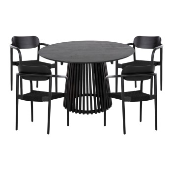 DINING SET 5PCS OSLO FK21075.01 ROUND TABLE Φ120cm. & 4 DINING CHAIRS-BLACK