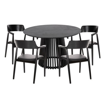 DINING SET 5PCS KINGSLEY FK21075.02 ROUND TABLE Φ120cm. & 4 DINING CHAIRS-BLACK