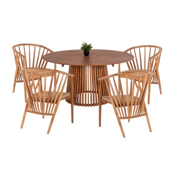 DINING SET 5PCS PERMAINE FK21076.01 ROUND TABLE Φ150cm. & 4 DINING CHAIRS