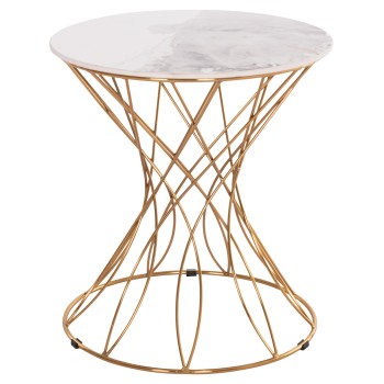 SIDE TABLE RUDY FK18037.01 CERAMIC TOP IN WHITE-METAL IN GLOSSY GOLD Φ45x48,5Hcm.