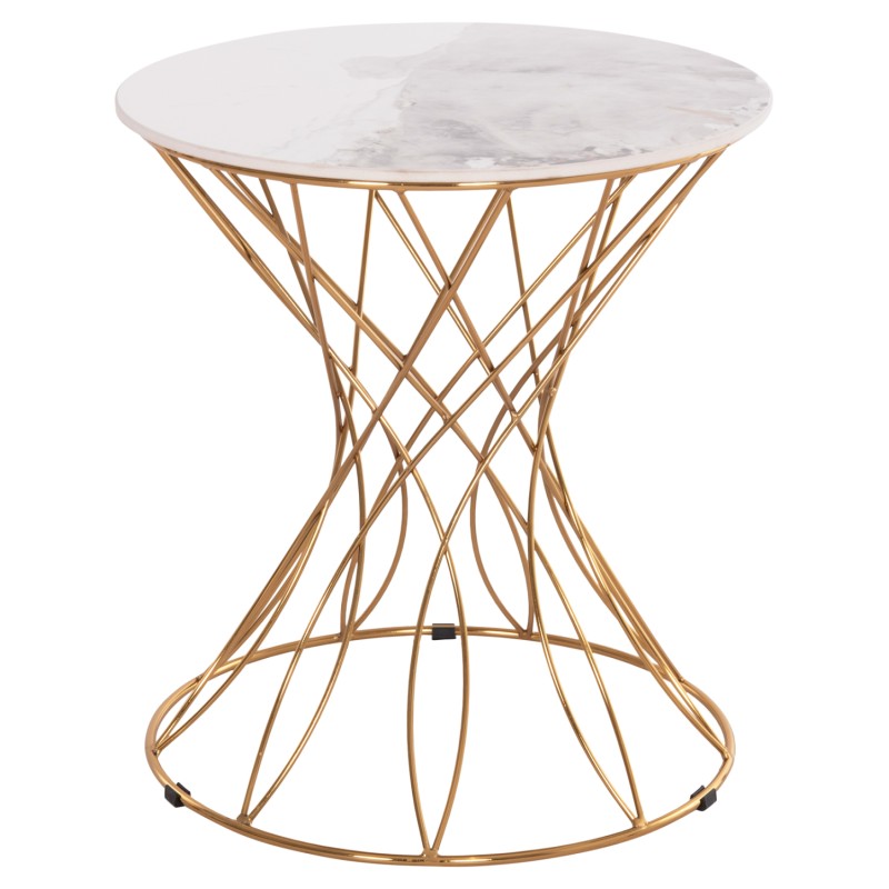 SIDE TABLE RUDY FK18037.01 CERAMIC TOP IN WHITE-METAL IN GLOSSY GOLD Φ45x48,5Hcm. SIDE TABLE RUDY FK18037.01 CERAMIC TOP IN WHITE-METAL IN GLOSSY GOLD Φ45x48,5Hcm.