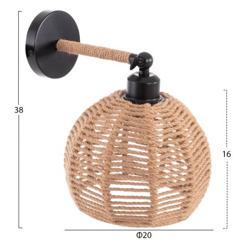 WALL SCONCE STOLT FK4483 METAL BASE-HEMP ROPE-[E27] 20x20x38-24Hcm.