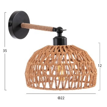 WALL SCONCE GLIDE FK4475 METAL BASE-HEMP ROPE-[E27] 22x22x35-21Hcm.