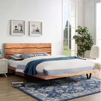BED ALICIA FK8359.21 METAL-SOLID ACACIA WOOD-LIGHT NATURAL-MATTRESS 160x200cm.