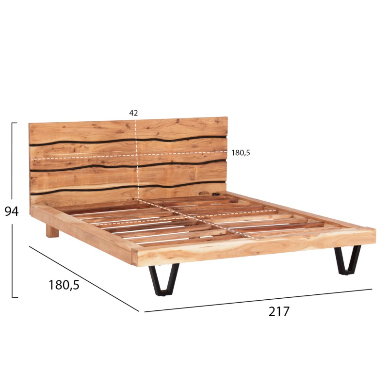 BED ALICIA FK8359.21 METAL-SOLID ACACIA WOOD-LIGHT NATURAL-MATTRESS 160x200cm. BED ALICIA FK8359.21 METAL-SOLID ACACIA WOOD-LIGHT NATURAL-MATTRESS 160x200cm.