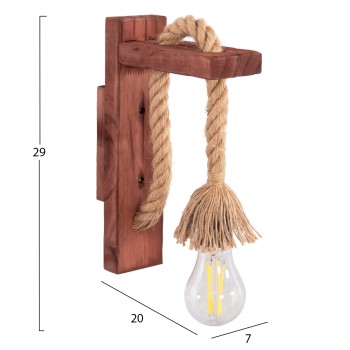WALL SCONCE BARN FK4469 WOODEN BASE-HEMP ROPE [Ε27] 7x20x29Hcm.