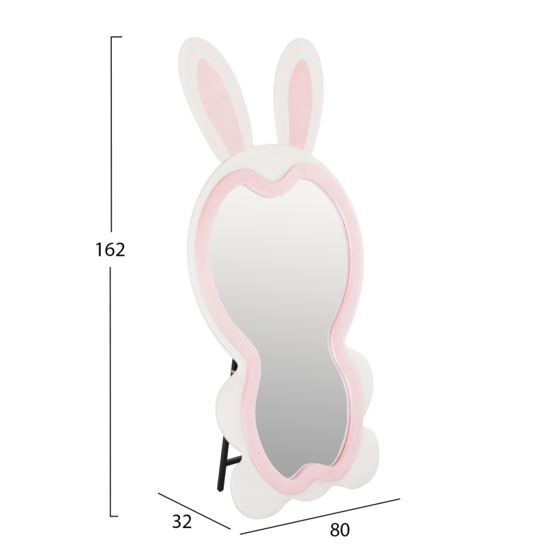 KIDS' FLOOR STANDING MIRROR BUNNY FK4489.01 MDF IN PINK & WHITE- BLACK STAND 80x162Hcm. KIDS' FLOOR STANDING MIRROR BUNNY FK4489.01 MDF IN PINK & WHITE- BLACK STAND 80x162Hcm.