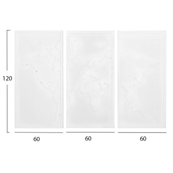 WALL PAINTING 3-FOLD WORLD MAP SANTORINI FK4504 MDF IN OFF-WHITE COLOR 180x4(thickness)x120Hcm.