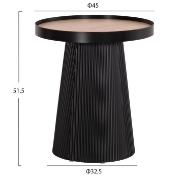 SIDE TABLE DENTON FK18023.01 MDF TOP IN NATURAL WOOD COLOR-BLACK BASE Φ45x51,5Hcm.