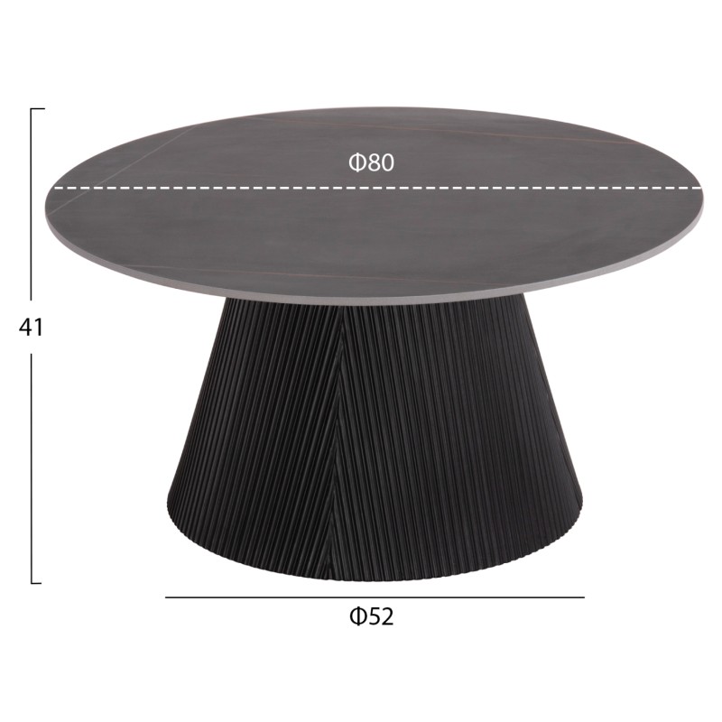 COFFEE TABLE DUNCAN FK18022.01 CERAMIC TOP-MDF BASE-BLACK Φ80x41Hcm.