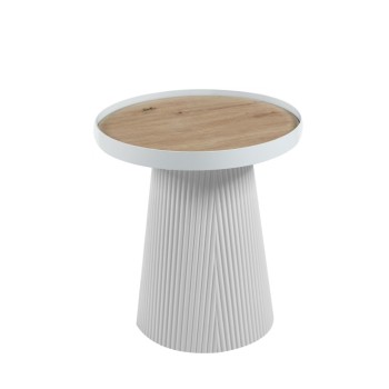 SIDE TABLE DENTON FK18023.02 MDF TOP IN NATURAL WOOD COLOR-WHITE BASE Φ45x51,5Hcm.