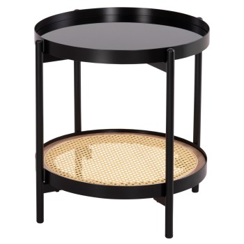 SIDE TABLE SEITZ FK18031 GLASS TOP-METAL-RATTAN IN NATURAL Φ50x56Hcm.