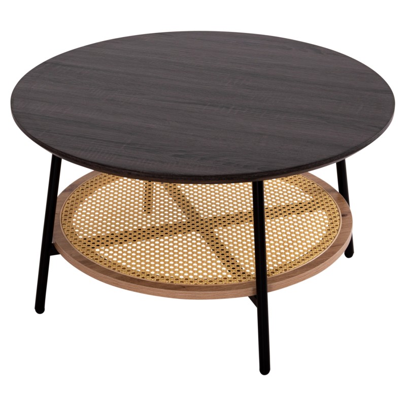COFFEE TABLE SEWELL FK18033 MDF IN ZEBRANO-METAL LEGS-RATTAN IN NATURAL Φ80x46Hcm. COFFEE TABLE SEWELL FK18033 MDF IN ZEBRANO-METAL LEGS-RATTAN IN NATURAL Φ80x46Hcm.