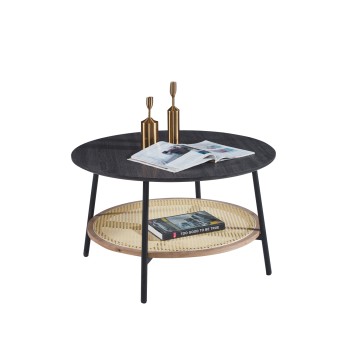 COFFEE TABLE SEWELL FK18033 MDF IN ZEBRANO-METAL LEGS-RATTAN IN NATURAL Φ80x46Hcm.