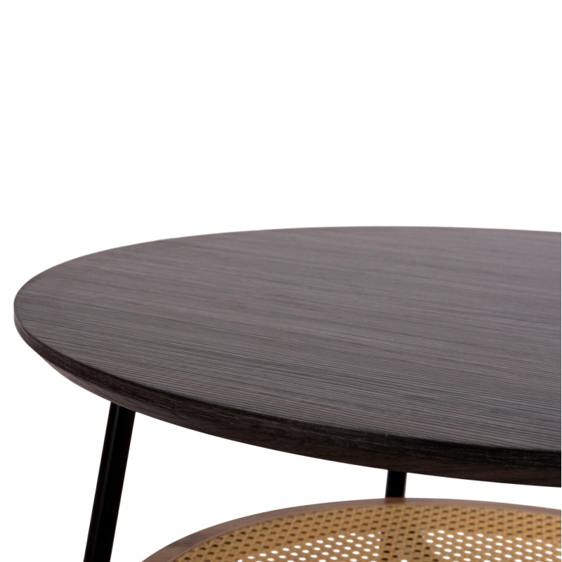COFFEE TABLE SEWELL FK18033 MDF IN ZEBRANO-METAL LEGS-RATTAN IN NATURAL Φ80x46Hcm. COFFEE TABLE SEWELL FK18033 MDF IN ZEBRANO-METAL LEGS-RATTAN IN NATURAL Φ80x46Hcm.