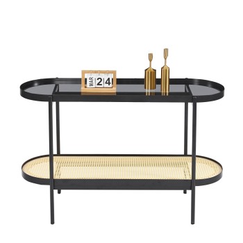 CONSOLE SEITZ FK18032 GLASS TOP-METAL-RATTAN IN NATURAL 120x43x76.5Hcm.
